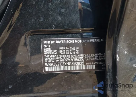 2017 BMW 540I xDrive из США, поврежденный, VIN WBAJE7C3XHG890835